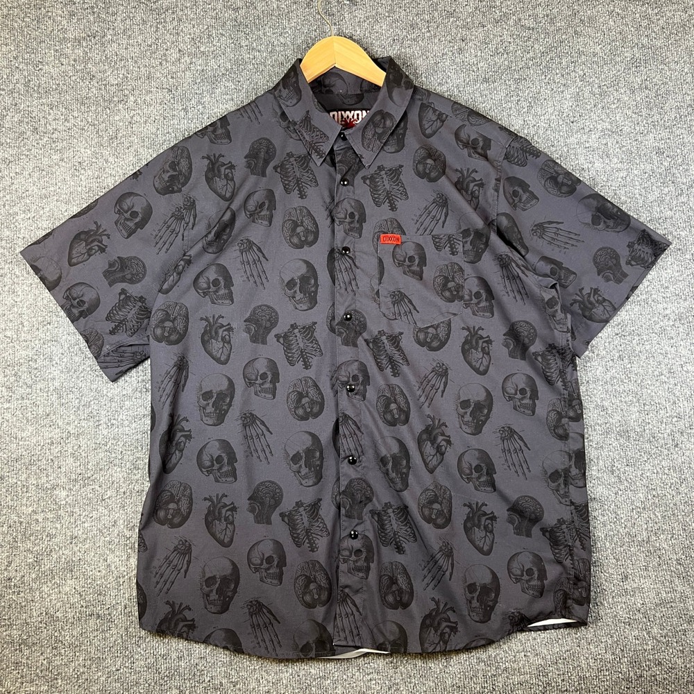 Dixxon Flannel Co Shirt Mens XL Love Kills Skulls Bones Pearl Snap Stretch - Picture 2 of 10